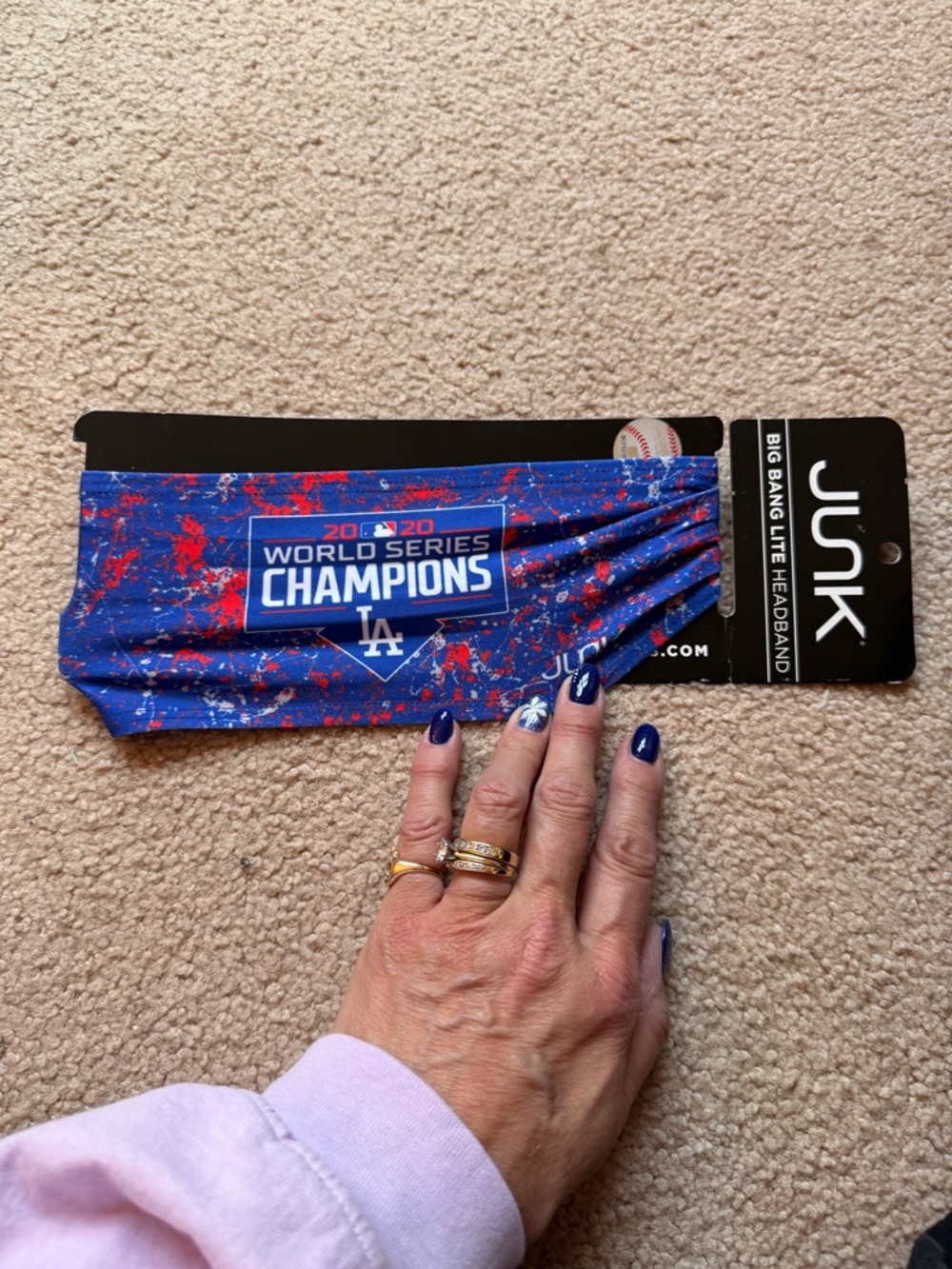 JUNK WS Champ Splatter BBL Headband Blue Red White Baseball 2020 World Series